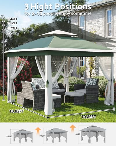 Pop Up Gazebo Tent with Mosquito Netting, Water & UV Resistant - Khaki J83860