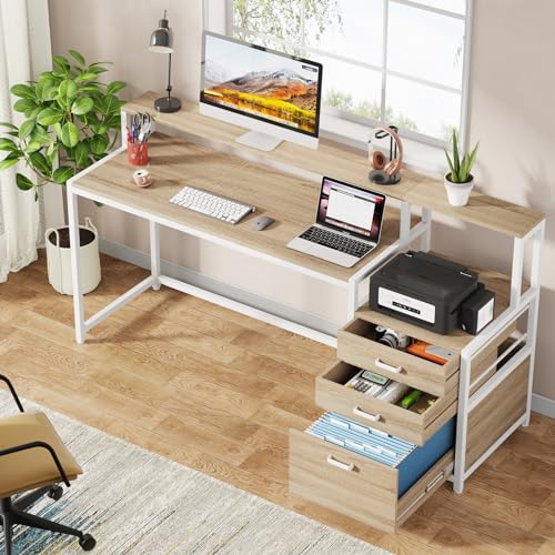 Tribesigns 63 Inch Computer Desk with File Drawer Cabinet, Monitor Stand R256671