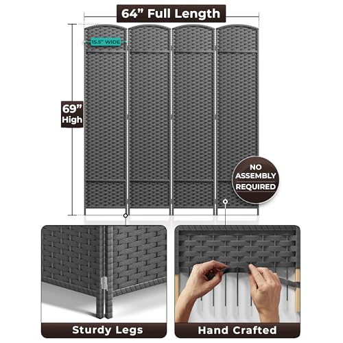 Sorbus 8-Panel Black Room Divider, 6 ft Tall Folding Privacy Screen T242