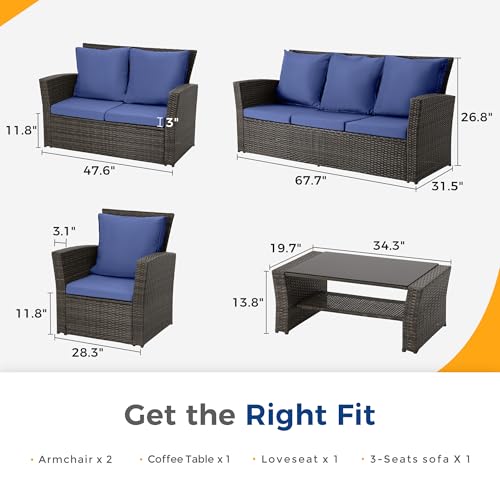 Wisteria Lane 4 Piece Outdoor Patio Furniture Set, Gray Rattan Sofa with Cushion P41861