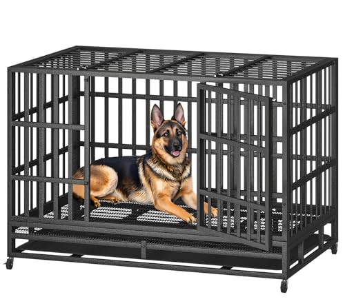 48 Inch Heavy Duty Dog Crate with Wheels and Double Door A25580