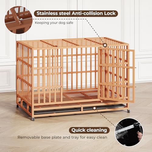 48 Inch Heavy Duty Dog Crate with Wheels and Double Door A25580