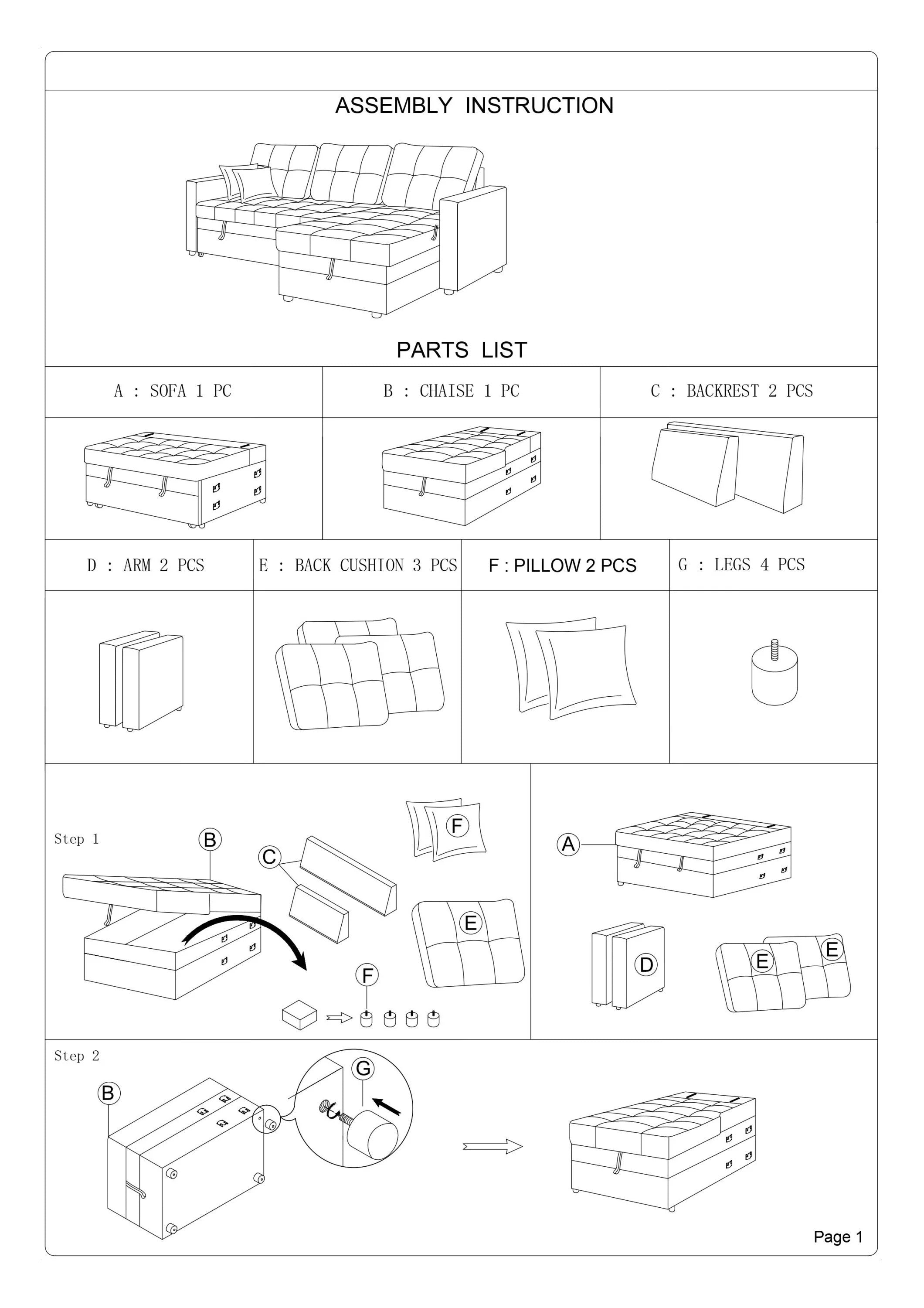 Amir Convertible Sectional Sofa Bed with Storage - Espresso L179
