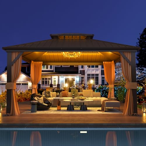 EROMMY 14'x20' Hardtop Gazebo Double Roof Galvanized Steel Outdoor Pavilion G3084
