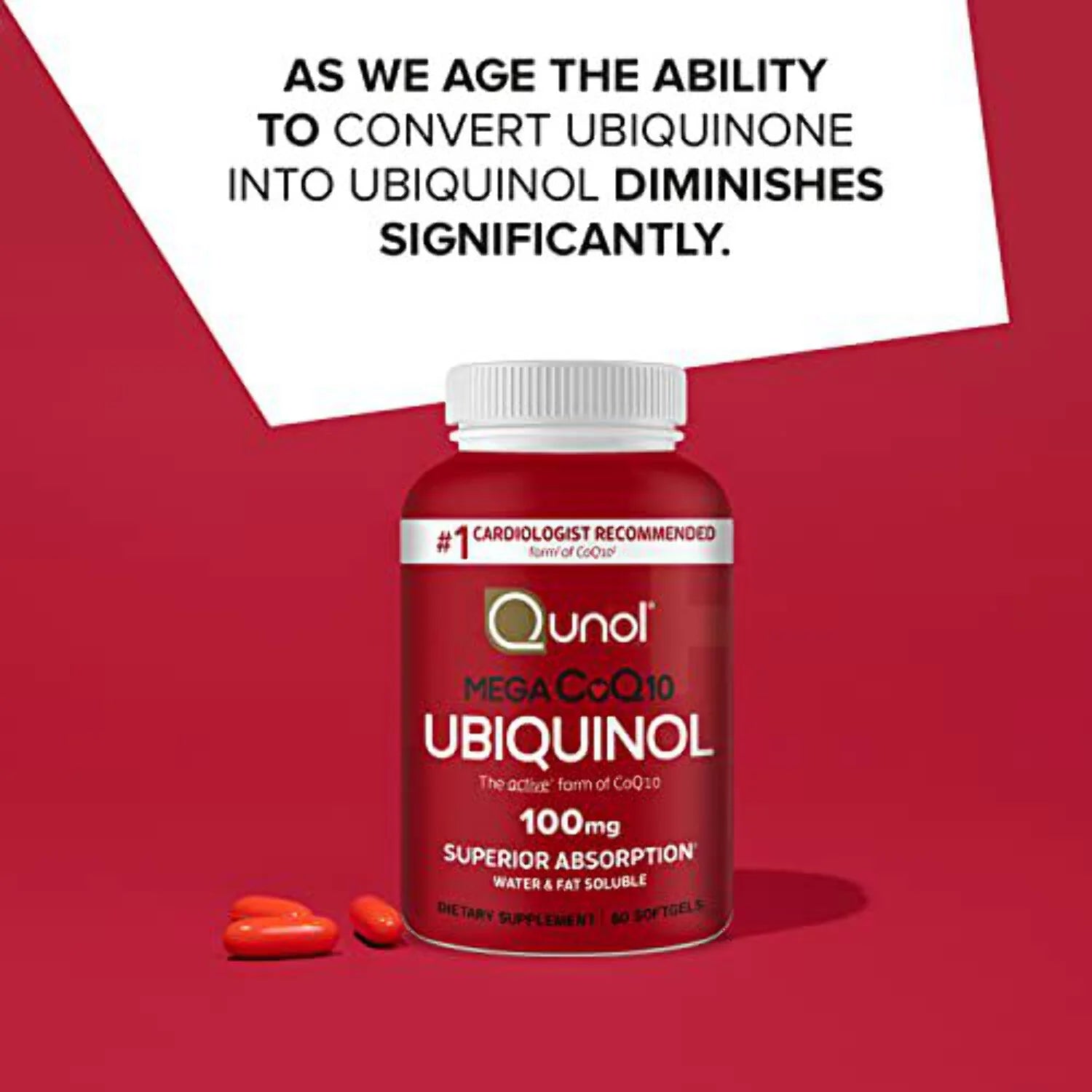 Qunol Mega Ubiquinol CoQ10 Softgels, 100mg, 60 Count I8081
