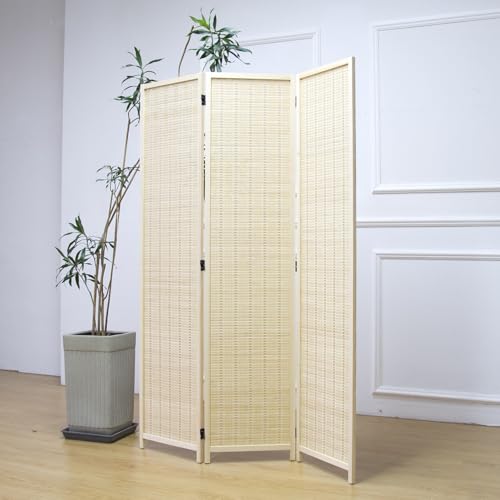 6 Panel Room Divider and Folding Screen Room Divider,Bamboo Room Divider for Room Separation,67" H x 92.1" W