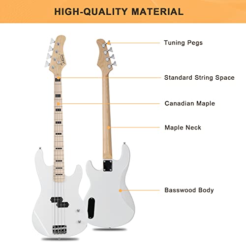 GLARRY GP Series Full Size Electric Bass Guitar 4 String Beginner Kit White V3757