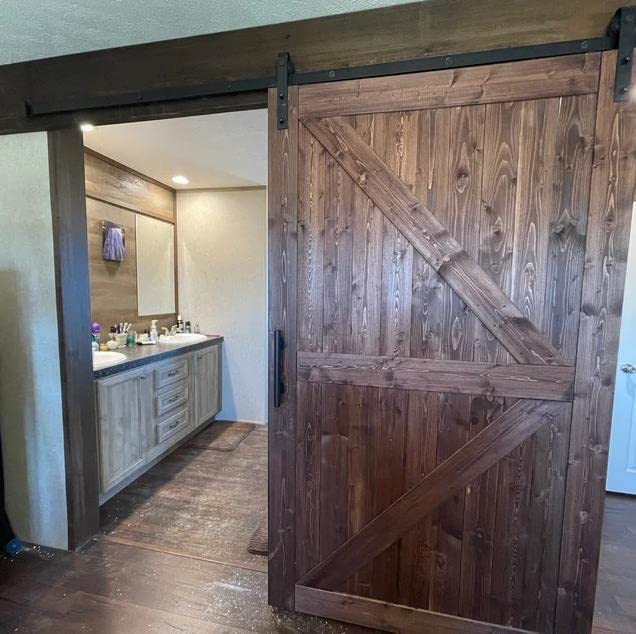 S&Z TOPHAND® 20 in x 84 in Elephant Gray British Brace Knotty Barn Door with 4FT Sliding Hardware Kit G149446