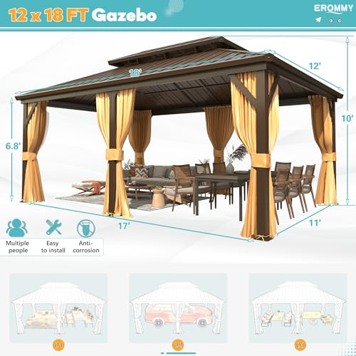 EROMMY 14'x20' Hardtop Gazebo Double Roof Galvanized Steel Outdoor Pavilion G3084