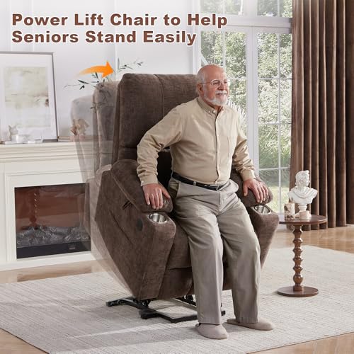 Power Lift Recliner Chair with Heat and Massage for Elderly, Coffee J9646