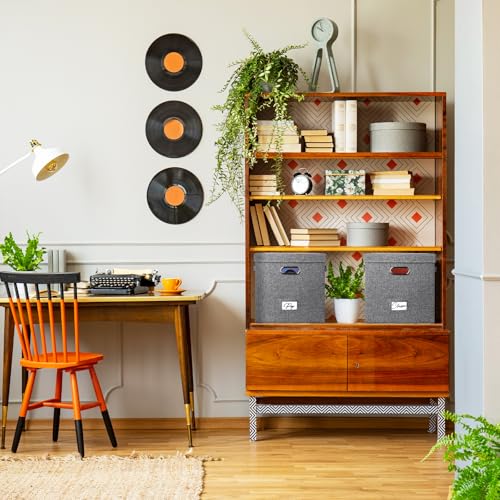 Vinyl Record Storage Box for 50 LPs, Stackable Linen Crate with Lid P294298
