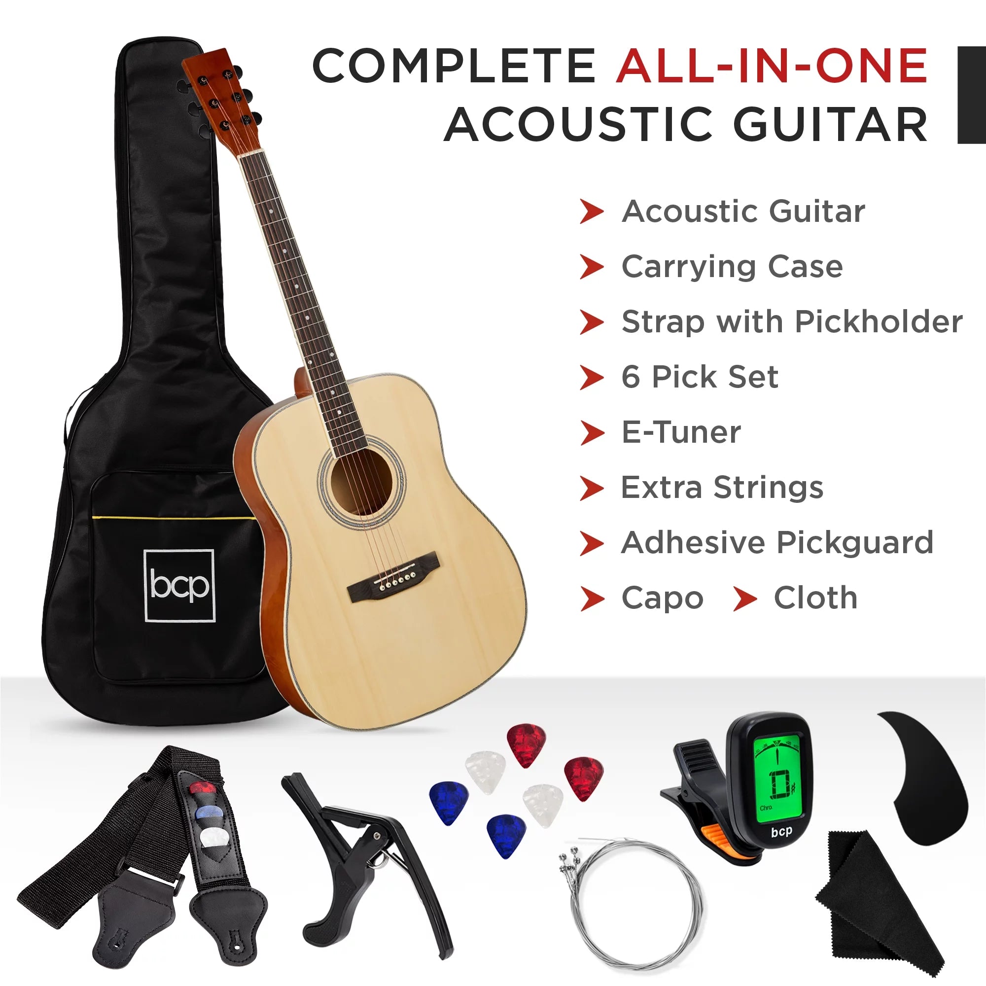 Best Choice Products 41in Full Size All-Wood Acoustic Guitar Starter Kit P54756