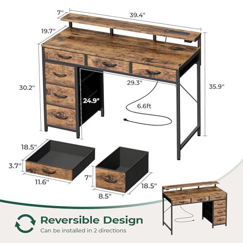Huuger Gaming Desk with 6 Drawers, LED Lights, 47 Inch, Black N423283