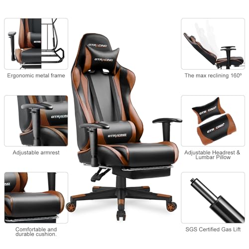 GTRACING Gaming Chair with Footrest, Ergonomic Reclining, Blue C551