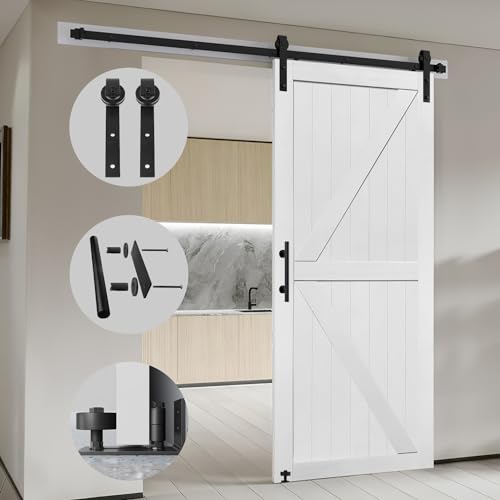 S&Z TOPHAND® 20 in x 84 in Elephant Gray British Brace Knotty Barn Door with 4FT Sliding Hardware Kit G149446