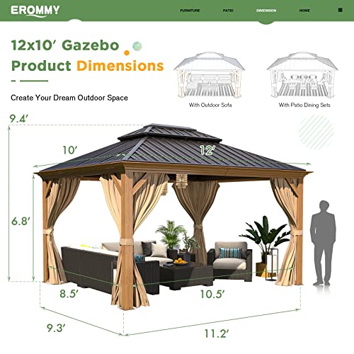 EROMMY 14'x20' Hardtop Gazebo Double Roof Galvanized Steel Outdoor Pavilion G3084