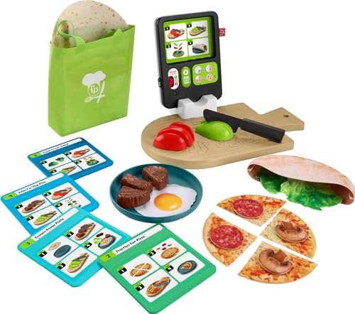 Fisher-Price Preschool Kitchen Playset Laugh & Learn 123 Follow The Recipe Meal Kit 30-Piece Pretend Cooking Toy Set for Ages 3+ Years