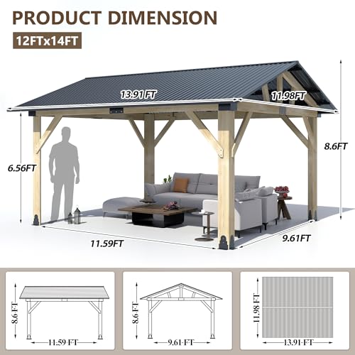 12'x12' Hardtop Gazebo with Galvanized Steel Roof, Aluminum Frame, Curtains & Netting X81832
