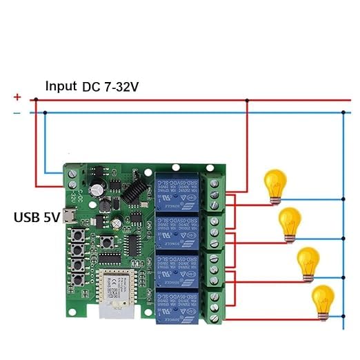 Zigbee 4CH DC7-32V USB Relay Smart Switch Module, Tuya APP Remote Control V113