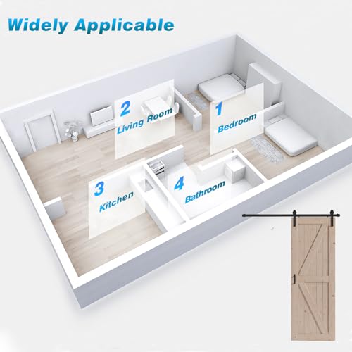 FREDBECK 48in x 80in Sliding Wood Barn Door with 8FT Hardware Kit V8036