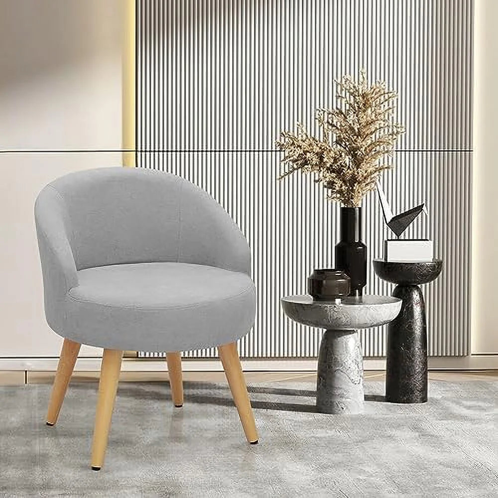 GEROBOOM SpaceSaving Vanity Stool Accent Chair with Wood Legs, Grey Velvet E16539