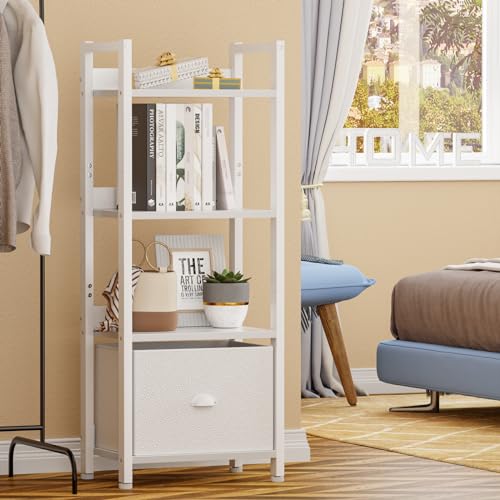Furologee 5 Tier Bookshelf with Drawer, Industrial Tall Narrow Bookcase, Black T883828