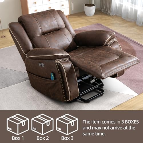 Phoenix Home Dual Motor Power Lift Chair with Massage and Heat, Brown I97460