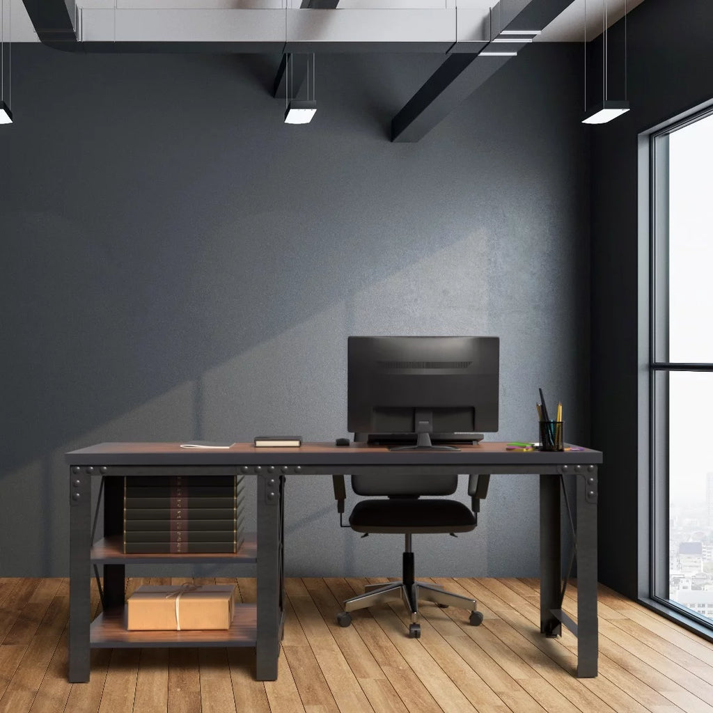 Duramax Weston 72" Industrial Metal & Wood Desk with Shelves