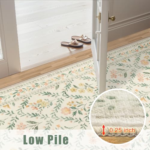 8x10 Floral Washable Area Rug for Living Room, Vintage Soft Non-Slip Carpet Z978379
