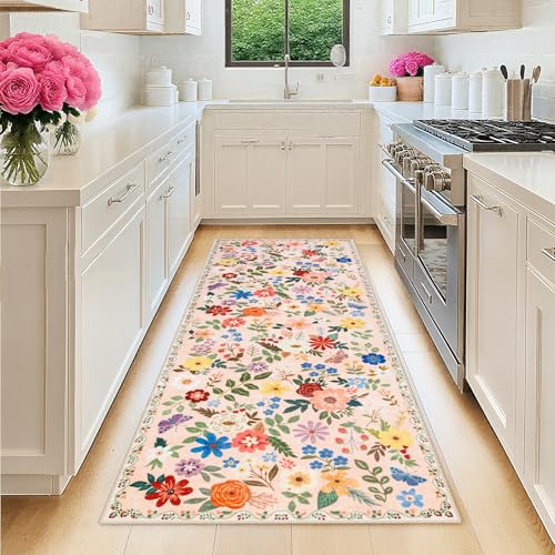 8x10 Floral Washable Area Rug for Living Room, Vintage Soft Non-Slip Carpet Z978379
