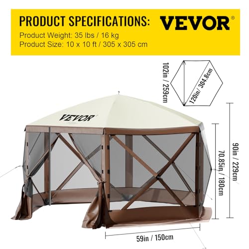 VEVOR Pop Up Gazebo Screen Tent 10x10ft with Mosquito Netting B21209