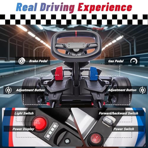 BMW Licensed 24V Electric Drift Go Kart for Kids Ages 6-12, White S1857