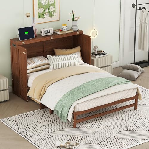 Queen Murphy Bed with Desk and Removable Shelves, USB Port, White H566492