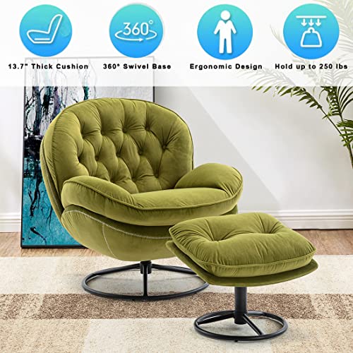 Baysitone Velvet Swivel Accent Chair with Ottoman Set, Modern Lounge Chair, Fruit Green Q36819