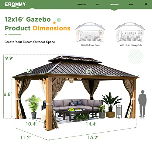 EROMMY 14'x20' Hardtop Gazebo Double Roof Galvanized Steel Outdoor Pavilion G3084