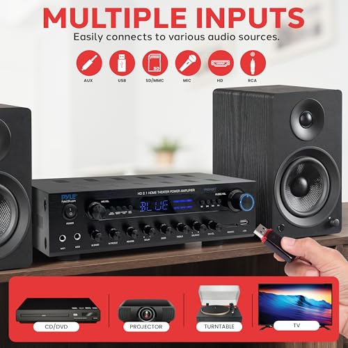 Pyle 400W Stereo Amplifier Receiver with Bluetooth, USB, FM Radio T5383