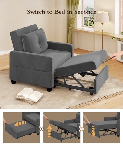 3 in 1 Convertible Sleeper Chair Sofa Bed with Adjustable Backrest, Blue M92497