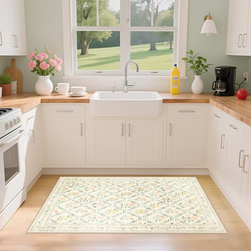 8x10 Floral Washable Area Rug for Living Room, Vintage Soft Non-Slip Carpet Z978379