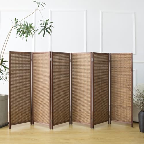 3 Panel Bamboo Room Divider, Double Sided, Brown, 47.2"H E393