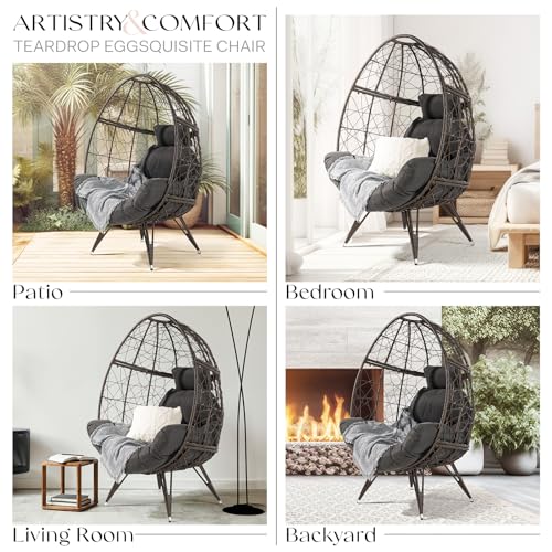 Bme Heavy Duty Wicker Egg Chair for Indoor & Outdoor, Black Base N148
