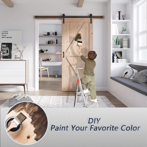 FREDBECK 48in x 80in Sliding Wood Barn Door with 8FT Hardware Kit V8036