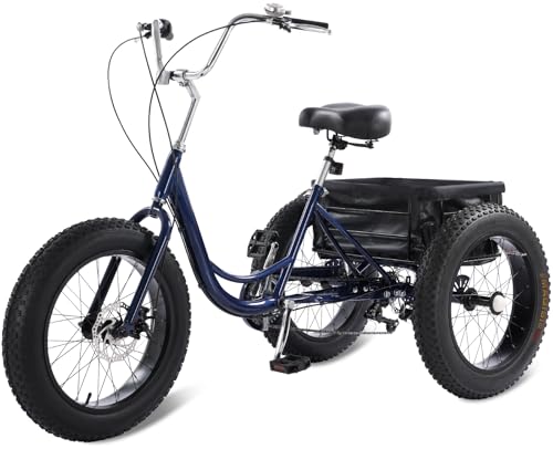 StableRide Fat Tire Adult Tricycle for Seniors, Heavy-Duty 450lb All-Terrain 3-Wheel Bike, 7-Speed, XL Cargo Basket, Dual Disc Brakes – Ultimate Stability & Comfort Trike