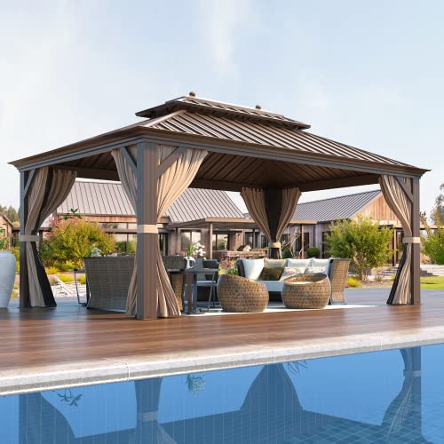 EROMMY 14'x20' Hardtop Gazebo Double Roof Galvanized Steel Outdoor Pavilion G3084