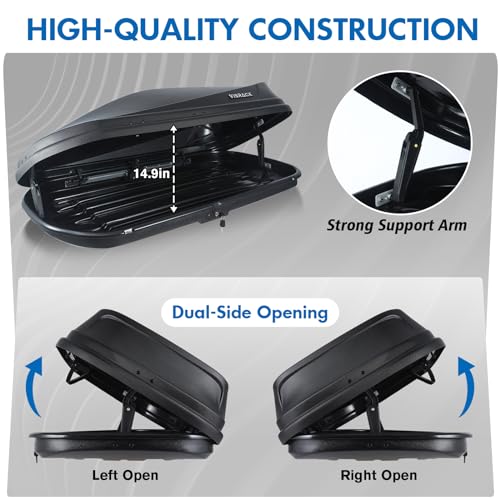 Gray Rooftop Cargo Box Carrier 13 Cubic Feet Waterproof Dual Side Opening R15660