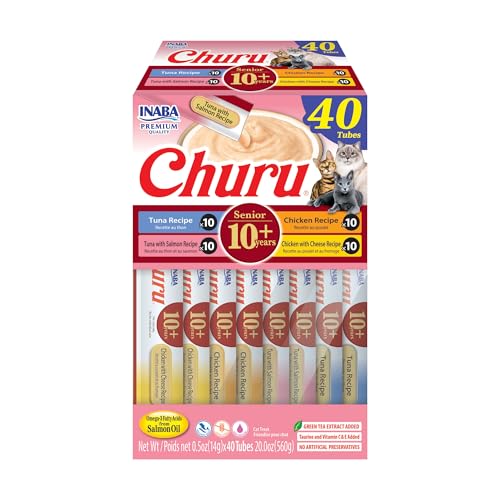 INABA Churu for Senior 10+ Creamy Lickable Cat Treats, Tuna & Chicken, 40 Tubes D3392