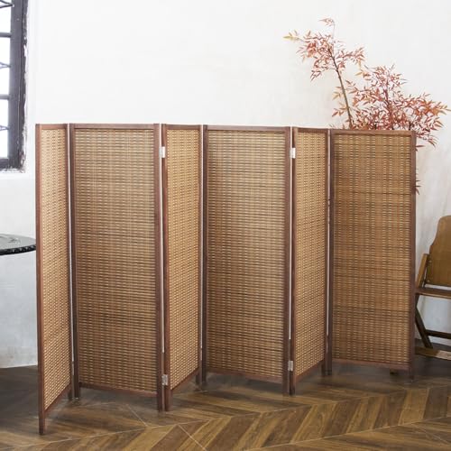 3 Panel Bamboo Room Divider, Double Sided, Brown, 47.2"H E393