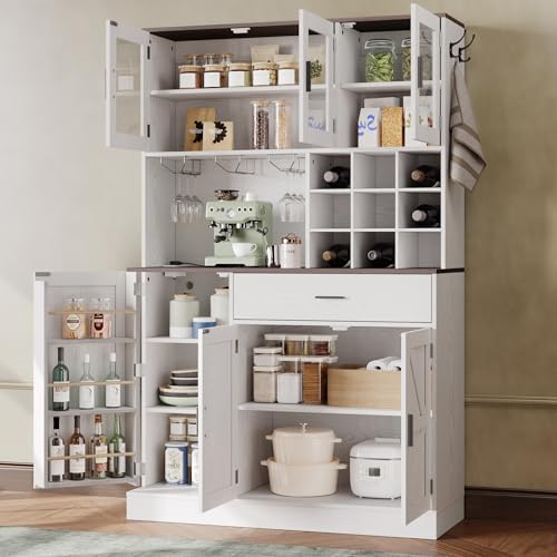 ANCTOR Kitchen Hutch Cabinet with Glass Doors and Storage K931