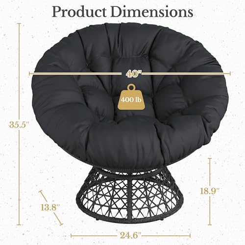 Yaheetech Indoor Papasan Chair with Tufted Cushion and Frame, Swivel Wicker, Black A8314