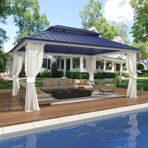 EROMMY 14'x20' Hardtop Gazebo Double Roof Galvanized Steel Outdoor Pavilion G3084