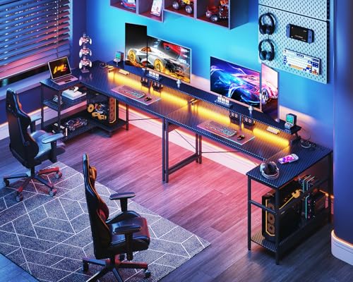 ODK 48 Inch L Shaped Gaming Desk with USB Charging Ports and LED Lights S136